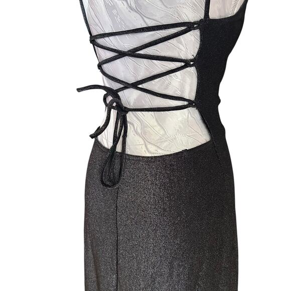 Vintage Sparkling Metallic Cutout Bodycon Dress Womens Sz XS Formal Lace Back - Picture 9 of 15